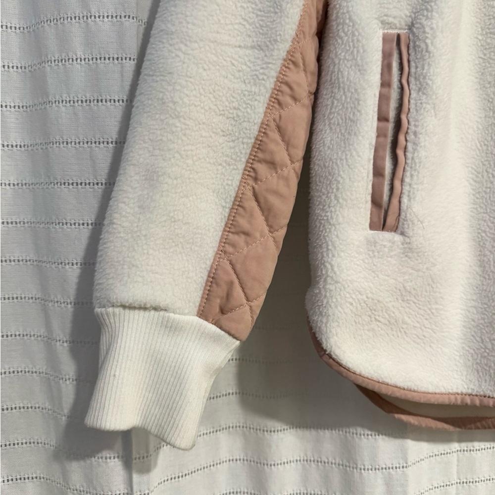 Abercrombie & Fitch Asymmetrical Snap Fleece Ivory and Pink Size Small - Picture 6 of 9